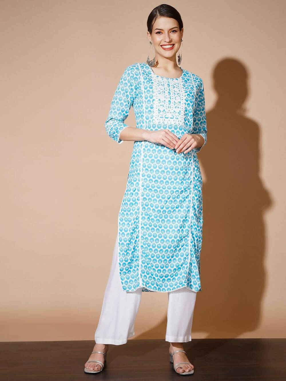 Myshka Women Blue Printed Kurtas | Grocsy