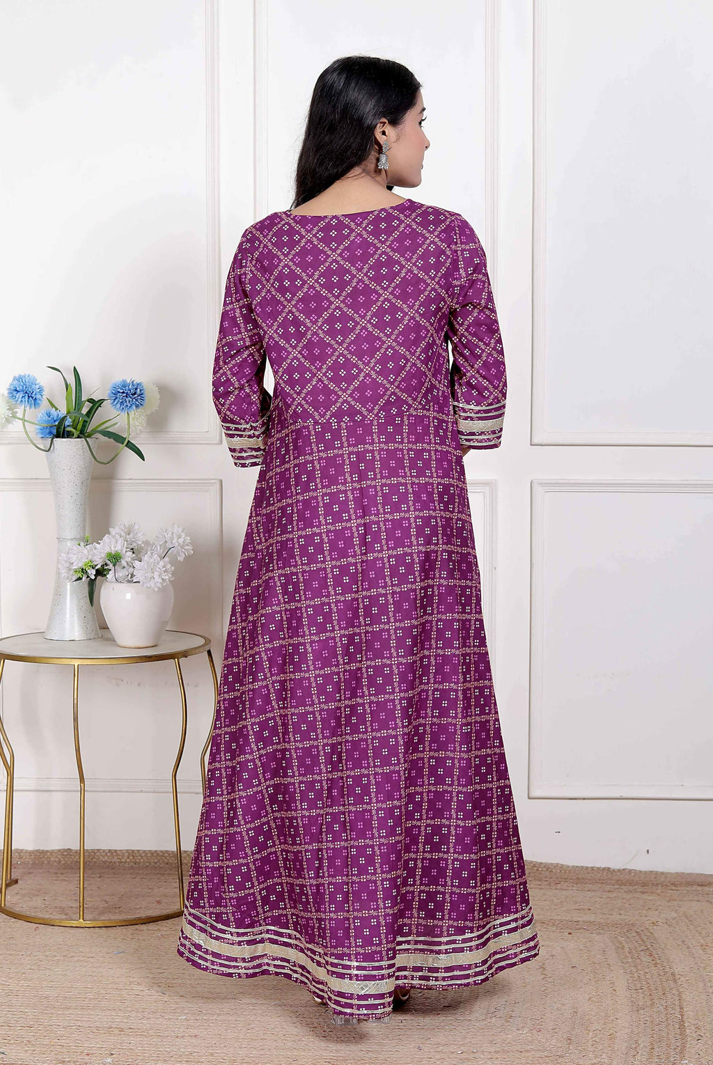 Miravan Women Cotton Magenta Gota lace and Embroidered Anarkali Kurta | Grocsy