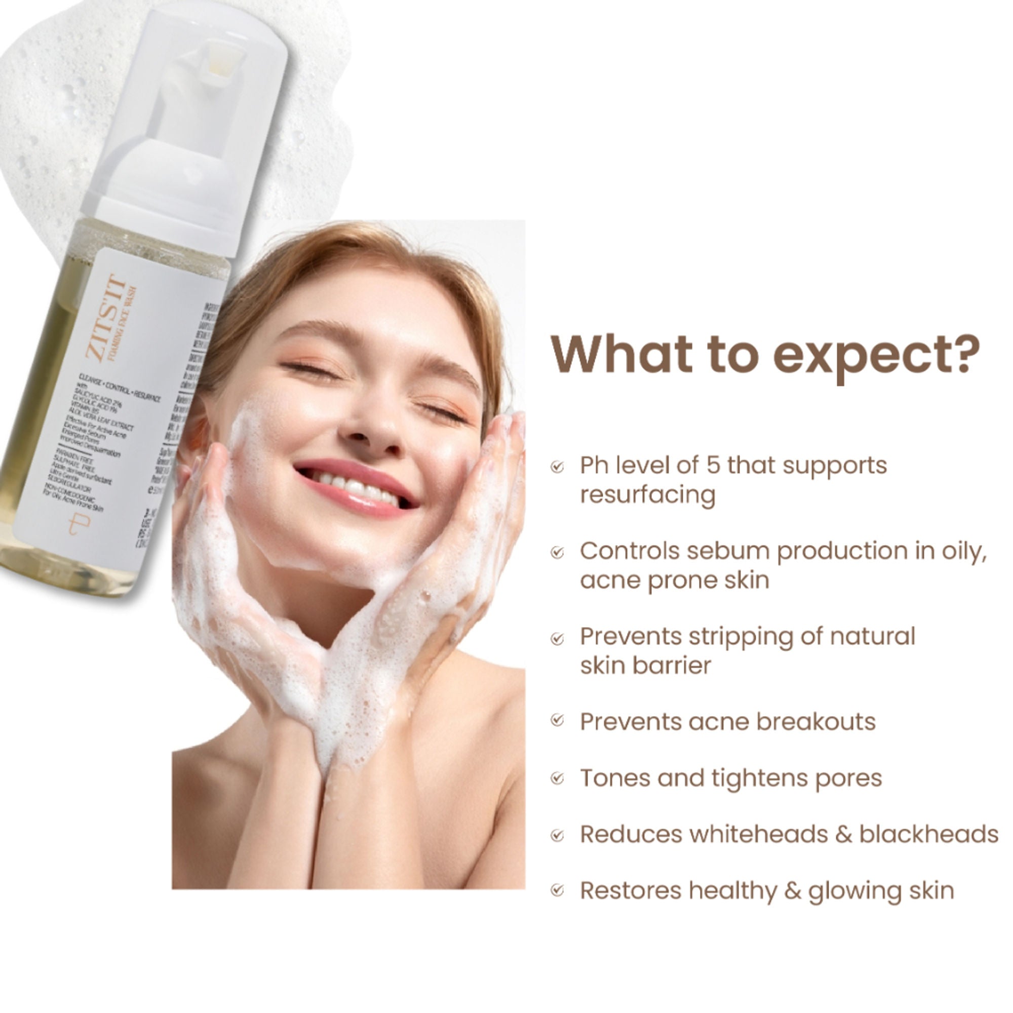 Personal Touch Skincare Zitsit Gentle Foaming Anti Acne Facewash pH 5 For Dry, Oily, Normal & Acne Prone | Grocsy