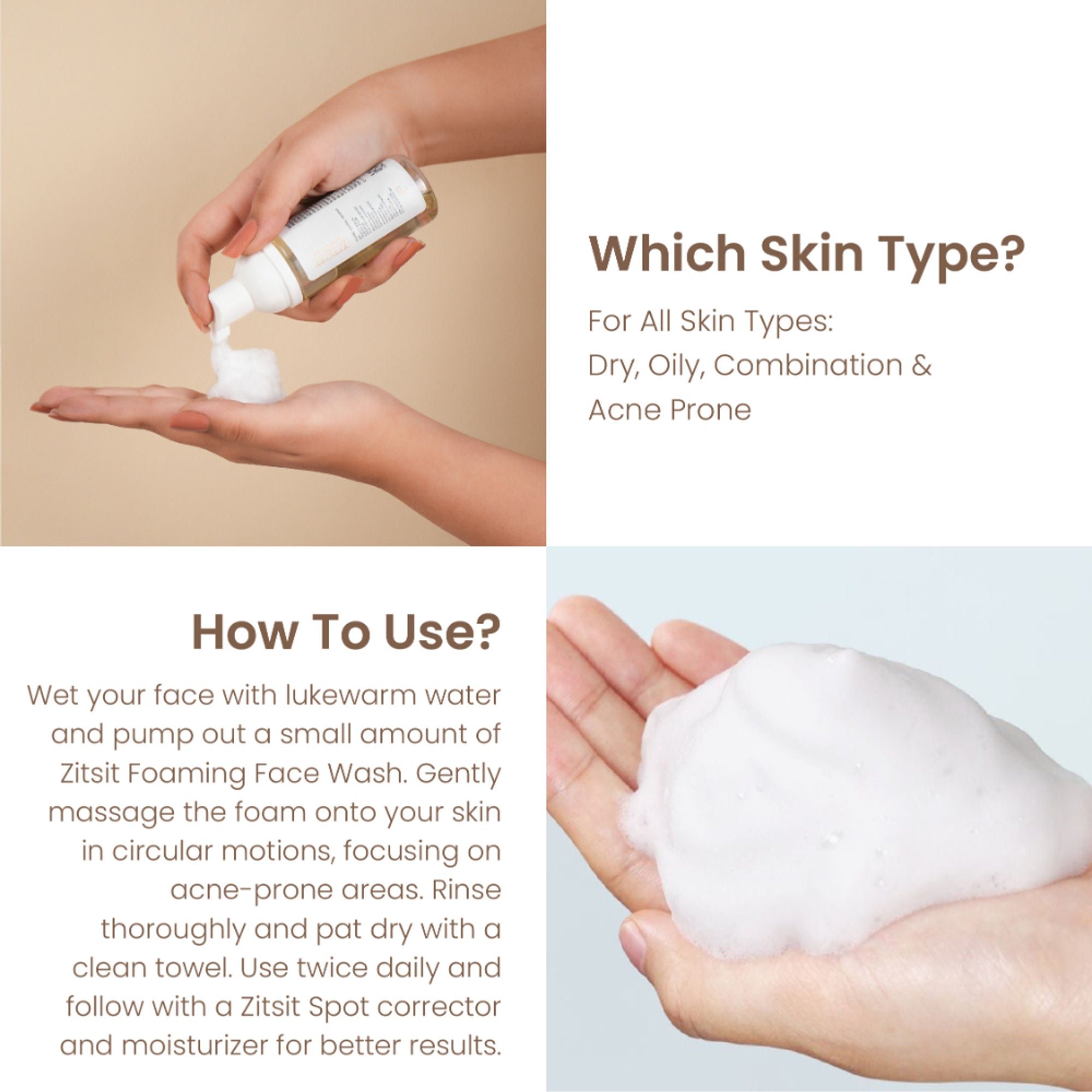 Personal Touch Skincare Zitsit Gentle Foaming Anti Acne Facewash pH 5 For Dry, Oily, Normal & Acne Prone | Grocsy