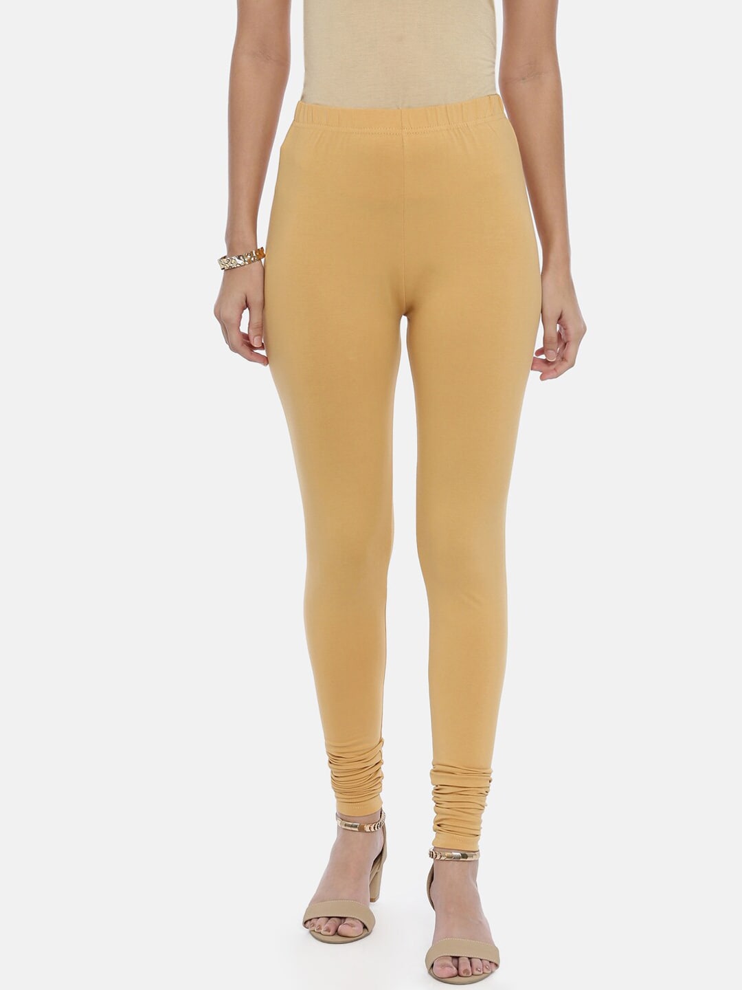 Souchii Beige Solid Slim-Fit Churidar-Length Leggings | Grocsy
