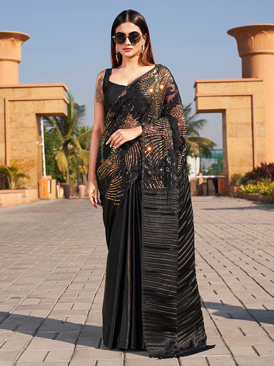 Tikhi Imli Sequinned Satin Saree | Grocsy