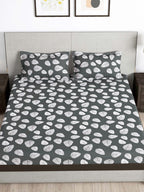 Story@home Arena Grey & White Floral Printed 180 TC Bedsheet & Pillow Covers | Grocsy
