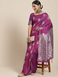 Saree Mall Magenta & Silver-Toned Floral Silk Blend Dharmavaram Saree | Grocsy