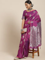 Saree Mall Magenta & Silver-Toned Floral Silk Blend Dharmavaram Saree | Grocsy