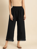 TAG 7 Women Black Solid Hem Design Straight Palazzos | Grocsy