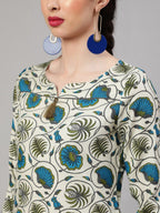 Aks Round Neck Floral Printed Regular Kurta with Trousers | Grocsy