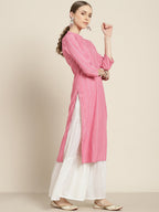 Sangria Women Pink & White Striped Sequin Detail Kurta | Grocsy