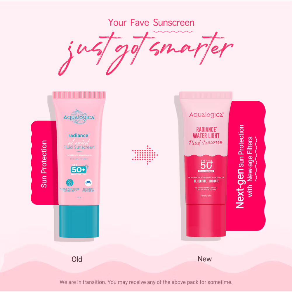 Aqualogica Radiance+ Oil Control Fluid Sunscreen SPF50+ PA++++ | Grocsy