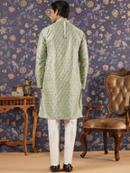 House of Pataudi Ethnic Motifs Embroidered Mandarin Collar Straight Kurta With Trouser | Grocsy