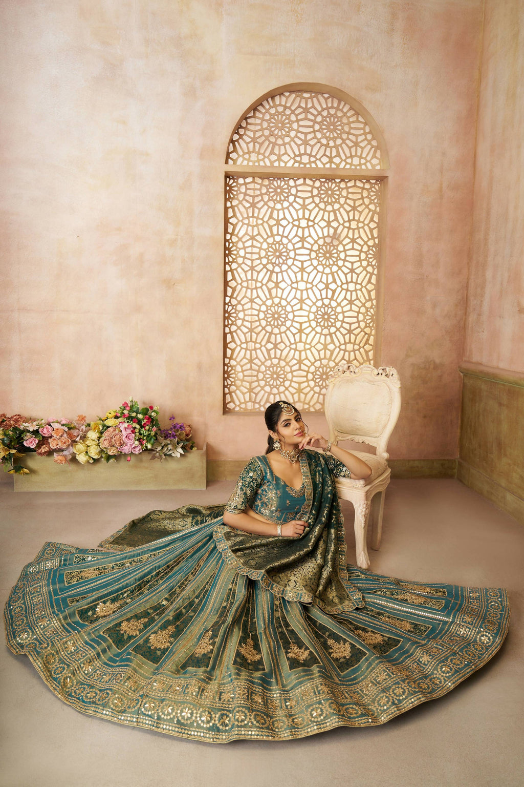 Kesar Fab Green Net Hand_Woven Lehenga | Grocsy