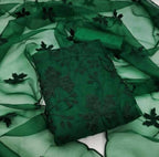 Dark Green Heavy Organza Silk Embroidered Unstitched Dress Material - Amara | Grocsy