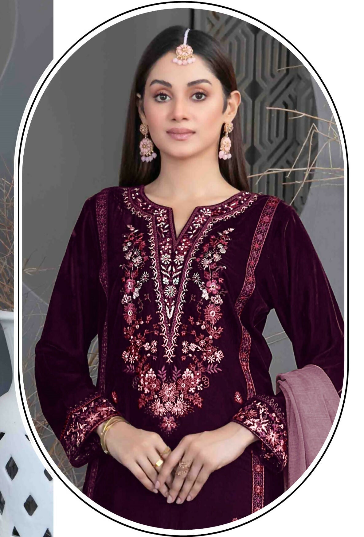 Anaita Purple Velvet Suit with Embroidery Sequence Work | Grocsy