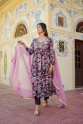 Vaasva Women Rani Muslin Embroidered Kurta, Pant & Dupatta Set | Grocsy