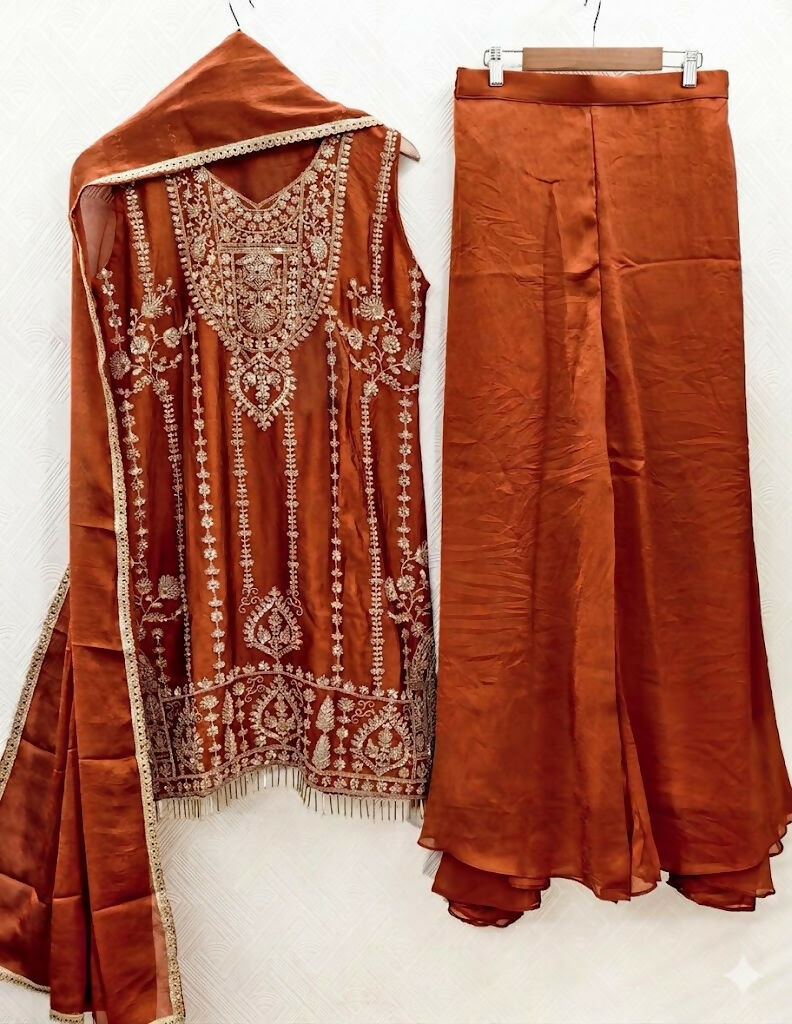 Teeya Creation Womens New Trendy Stylish Heavy Embroiedery With Beads Work Orange Kurta Set | Grocsy