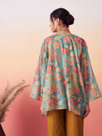 InWeave Women's Light Blue Floral Digital Print Kaftan Boho Top | Grocsy