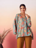 InWeave Women's Light Blue Floral Digital Print Kaftan Boho Top | Grocsy