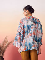 InWeave Women's Powder Blue Digital Print Kaftan Boho Top | Grocsy