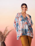 InWeave Women's Powder Blue Digital Print Kaftan Boho Top | Grocsy