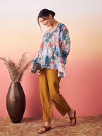 InWeave Women's Powder Blue Digital Print Kaftan Boho Top | Grocsy