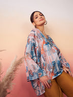 InWeave Women's Powder Blue Digital Print Kaftan Boho Top | Grocsy
