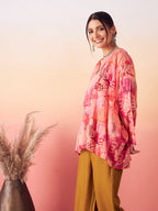 InWeave Women's Peach Red Digital Print Kaftan Boho Top | Grocsy