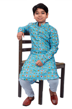 DEIANA'S Casual Designer Kurta Pyjama Set For Boys And kids (Sky Blue Blue With Multicolor) | Grocsy