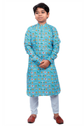 DEIANA'S Casual Designer Kurta Pyjama Set For Boys And kids (Sky Blue Blue With Multicolor) | Grocsy