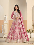 Anaita Pink Heavy Embroidered Faux Georgette Anarkali Suit With Salwar | Grocsy