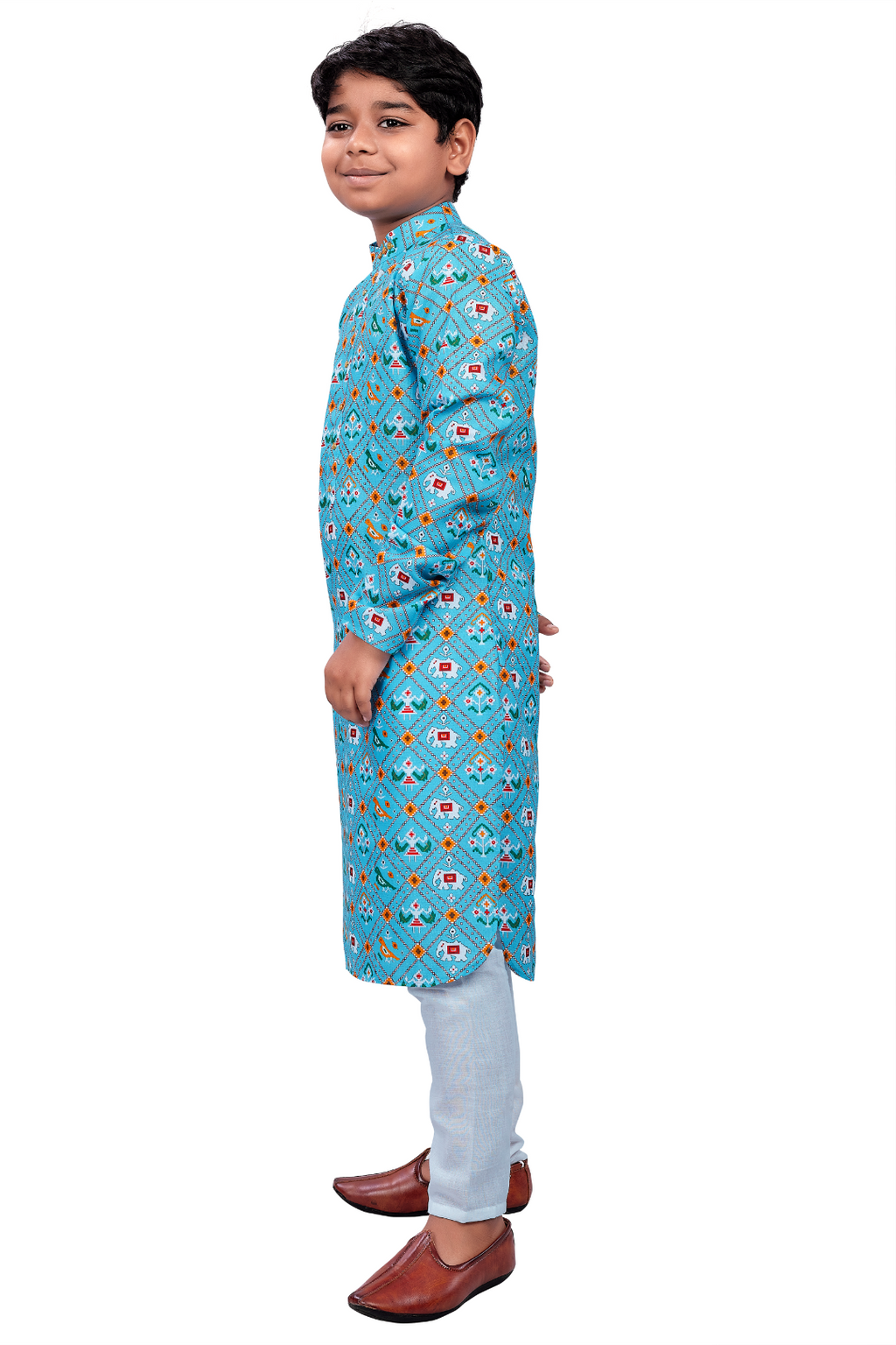 DEIANA'S Casual Designer Kurta Pyjama Set For Boys And kids (Sky Blue Blue With Multicolor) | Grocsy