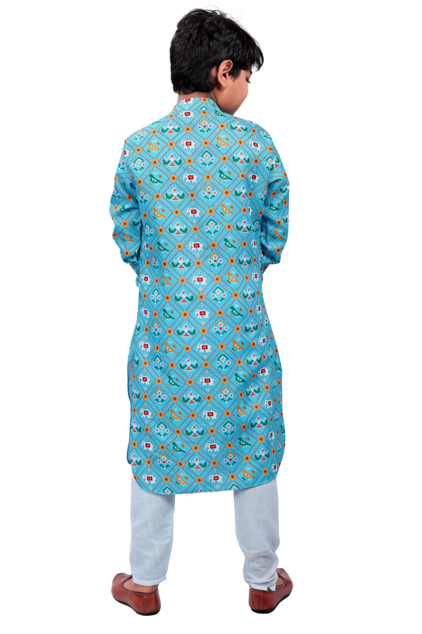 DEIANA'S Casual Designer Kurta Pyjama Set For Boys And kids (Sky Blue Blue With Multicolor) | Grocsy