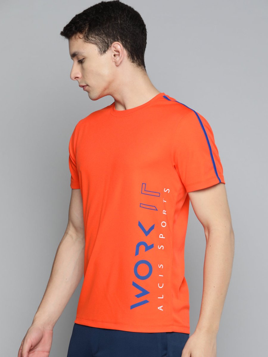 Alcis Men Typography Printed Dry Tech Slim Fit T-shirt | Grocsy