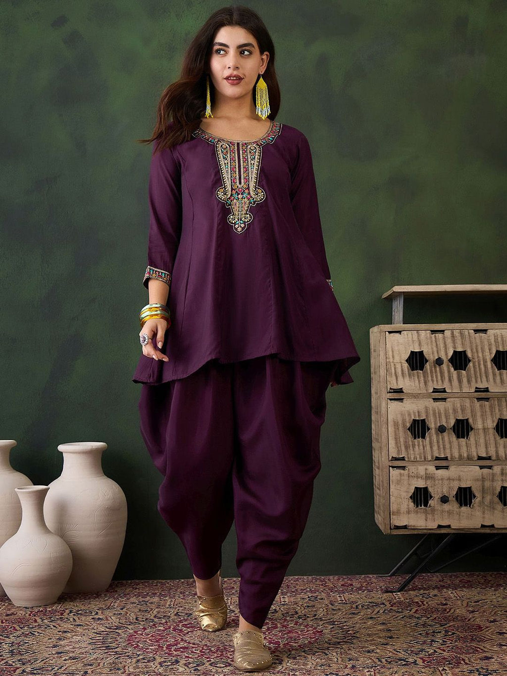 Sangria Embroidered Kurta & Dhoti Pant Kurta Set | Grocsy