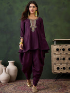 Sangria Embroidered Kurta & Dhoti Pant Kurta Set | Grocsy