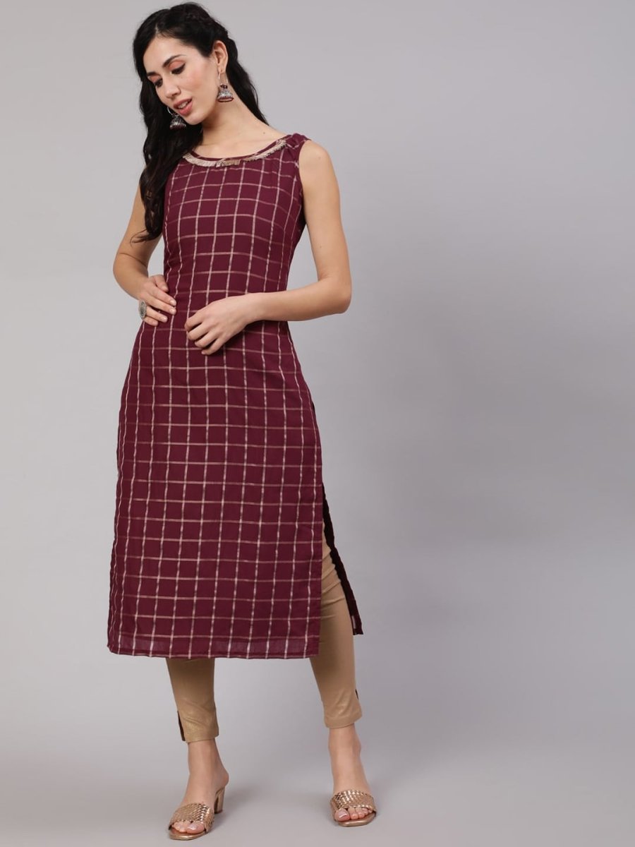 Aks Checked Chanderi Silk Straight Kurta | Grocsy