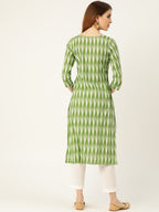 Sangria Women Green & White Printed Kurta with Trousers | Grocsy