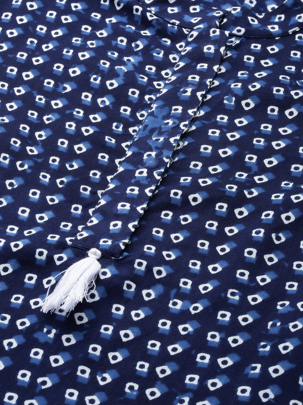 HERE&NOW Women Navy Blue & White Bandhani Print Straight Kurta | Grocsy