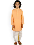 Sethukrishna Boys Orange Embroidered Pure Cotton Kurta with Churidar | Grocsy