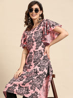 Sangria Floral Print Flutter Sleeves Kurta | Grocsy