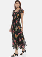 Souchii Women Black Printed Fit and Flare Dress | Grocsy