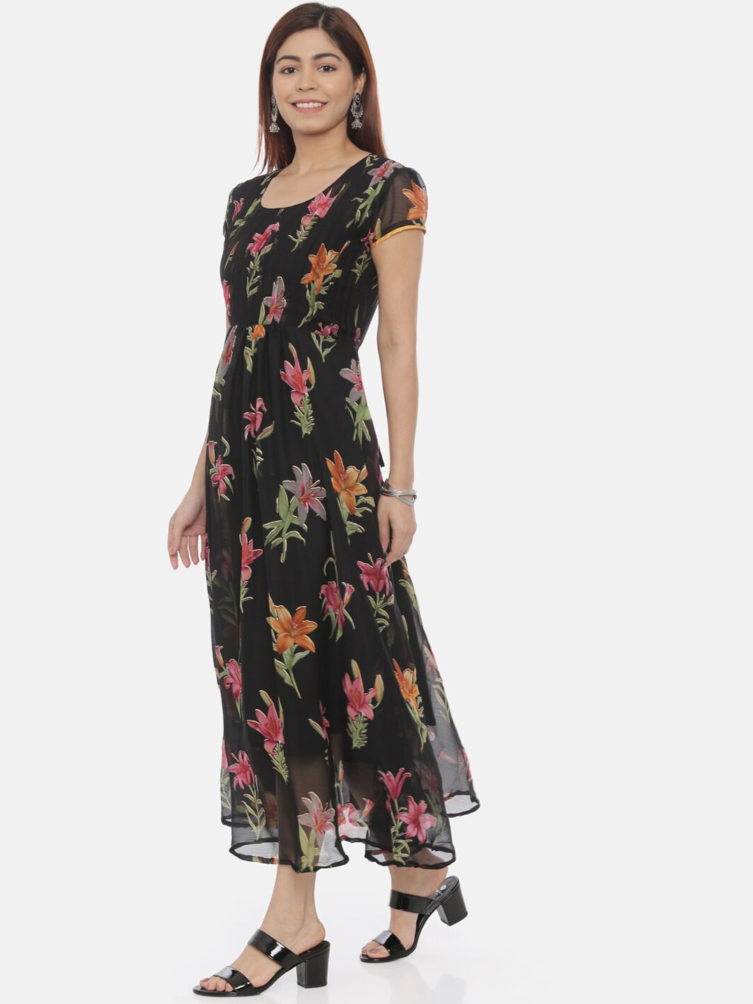 Souchii Women Black Printed Fit and Flare Dress | Grocsy