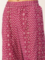 HERE&NOW Women Pink And Black Ethnic Printed Pure Cotton Kurti With Palazzo And Dupatta | Grocsy