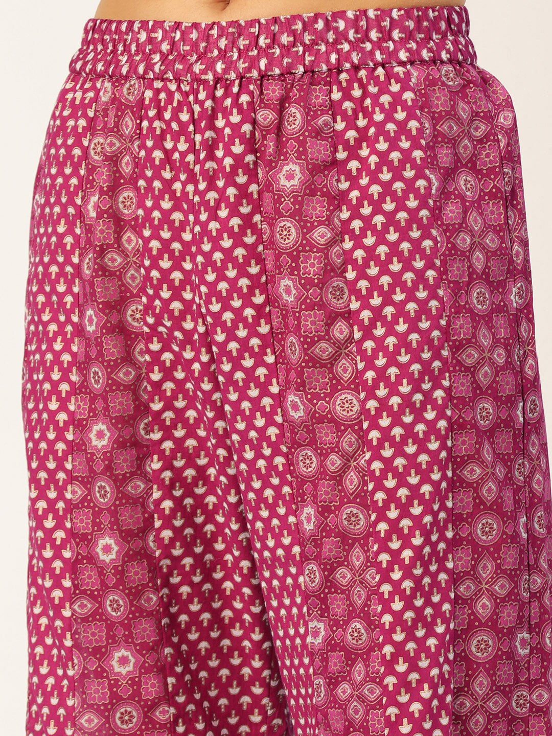 HERE&NOW Women Pink And Black Ethnic Printed Pure Cotton Kurti With Palazzo And Dupatta | Grocsy