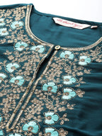 All About You Ethnic Motifs Embroidered Yoke Design Regular Sequinned Kurta with Palazzos | Grocsy