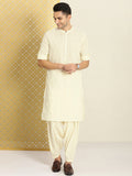 House of Pataudi Men Jashn Embroidered Regular Thread Work Pure Cotton Kurta with Patiala | Grocsy