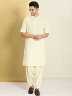 House of Pataudi Men Jashn Embroidered Regular Thread Work Pure Cotton Kurta with Patiala | Grocsy