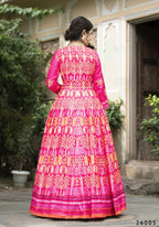 Wedding Designer Pink Soft Dola Silk Anarkali suit with Dupatta - Samanta | Grocsy