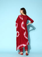 Sangria Embroidered Thread Work Kurta with Trousers & With Dupatta | Grocsy