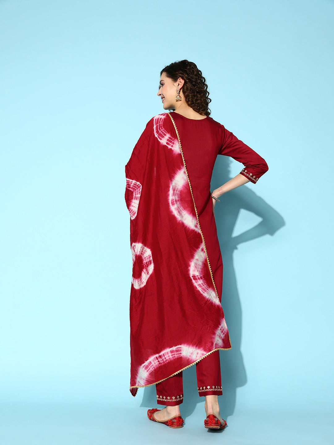 Sangria Embroidered Thread Work Kurta with Trousers & With Dupatta | Grocsy