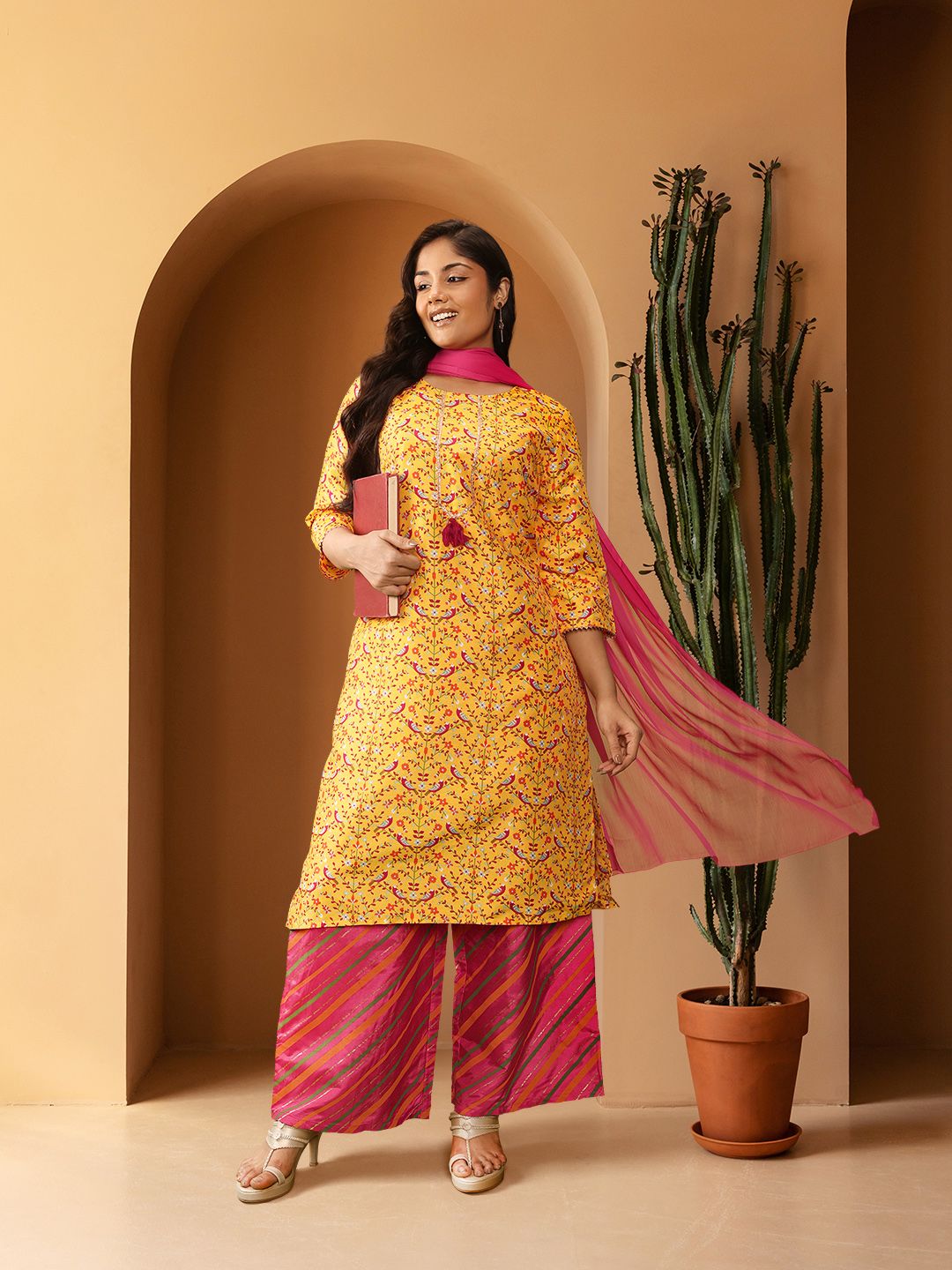 Sztori Plus Size Ethnic Motifs Printed Kurta with Palazzos & Dupatta | Grocsy